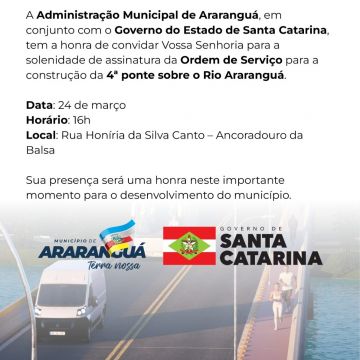 Estado autoriza obras da quarta ponte e ciclovia em Araranguá nesta terça-feira