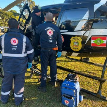 Paciente é transferida de helicóptero após sofrer AVC hemorrágico em Turvo